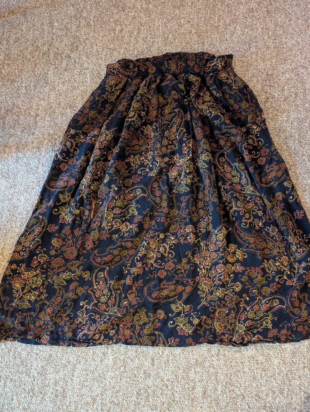Sag Harbor Black Paisley Maxi Skirt with Brown and Gold Accents